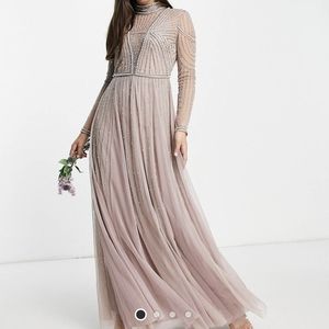 ASOS pearl embellished high neck maxi long sleeve modest dress